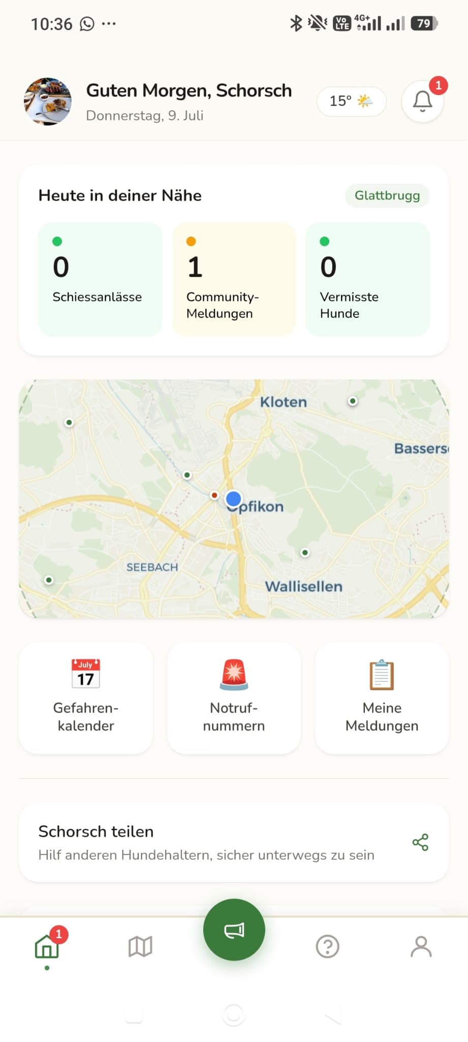 Schorsch Dashboard: Begrüssung, Wetter und Gefahren in deiner Nähe