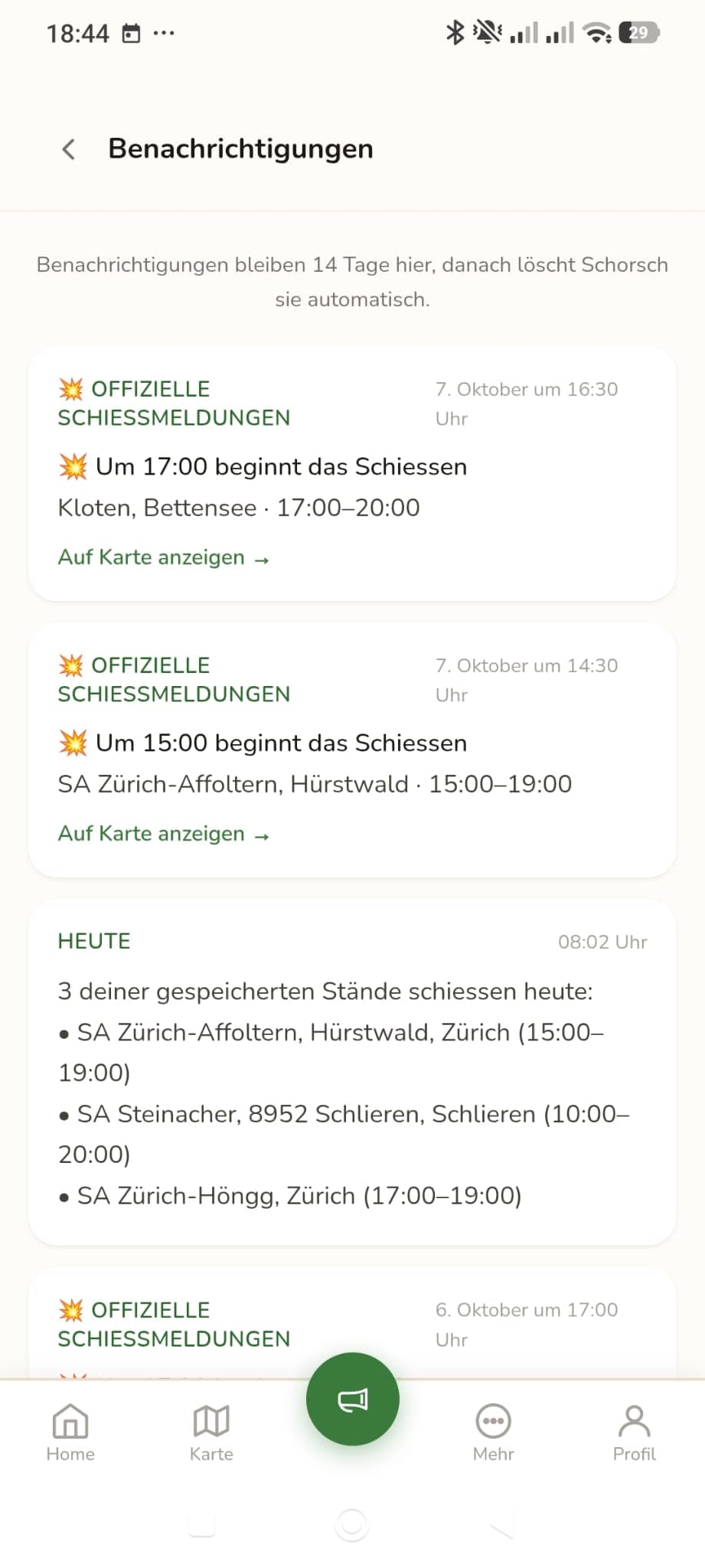 Benachrichtigungs-Übersicht mit allen Warnungen