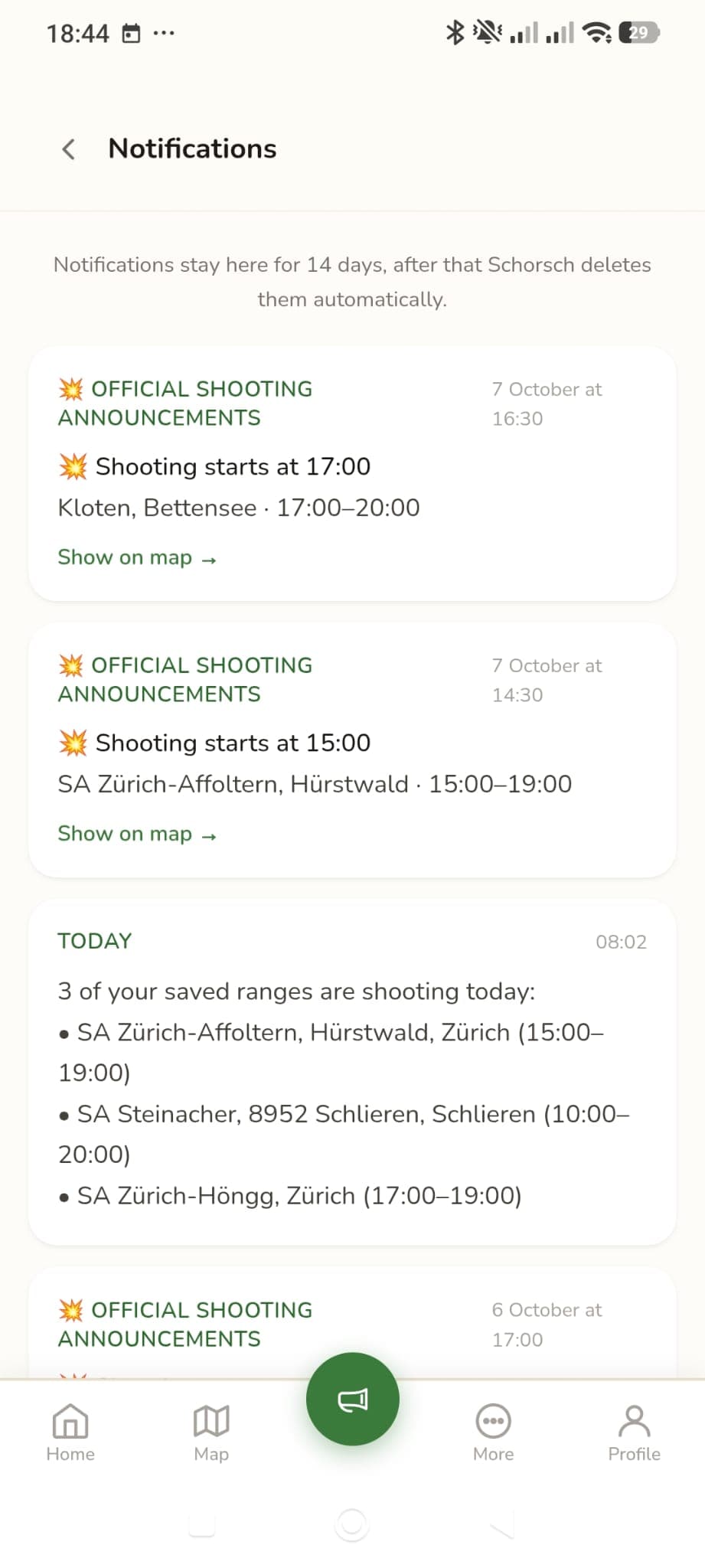 Overview of notifications with all warnings