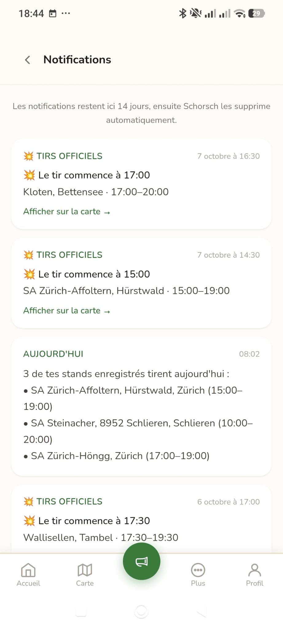 Aperçu des notifications avec toutes les alertes