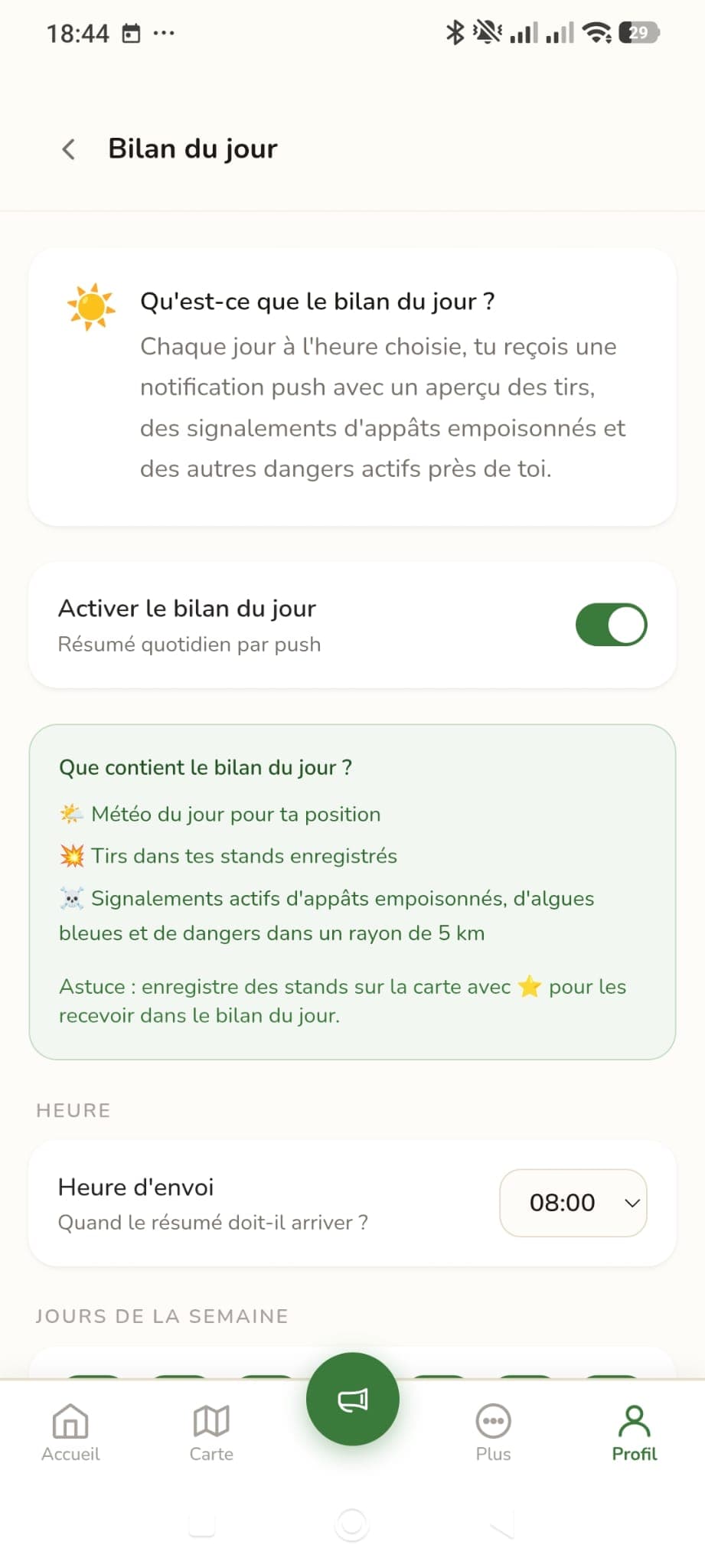 Bilan du jour : le résumé quotidien de tes environs