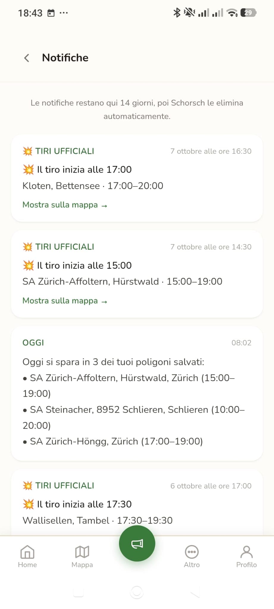 Panoramica delle notifiche con tutti gli avvisi